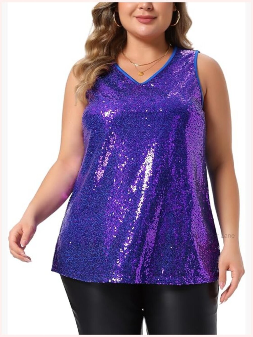 Plus Size Sequin V-Neck Tank Top Sleeveless Party Glitter Sparkle Top